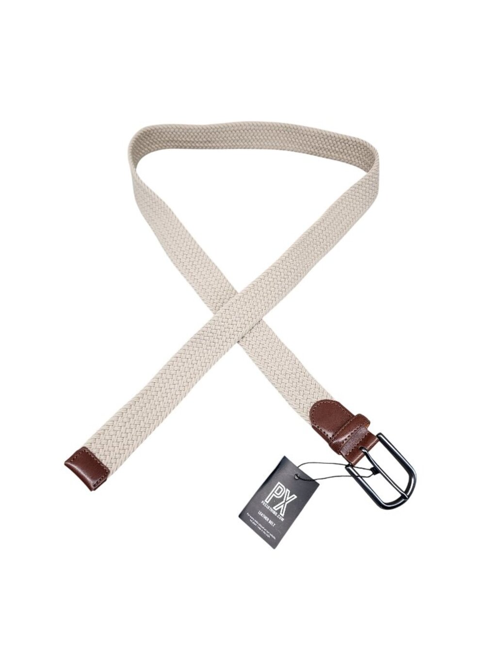 PX Belt Mens 44 Beige Braided Stretch Textile *NWT*